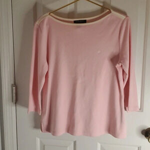Ralph Lauren Womens 3/4 Sleeve Top. Boat Neck with Slitted Sides